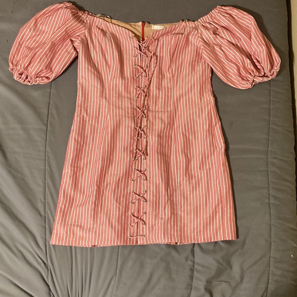Pink striped off shoulder dress